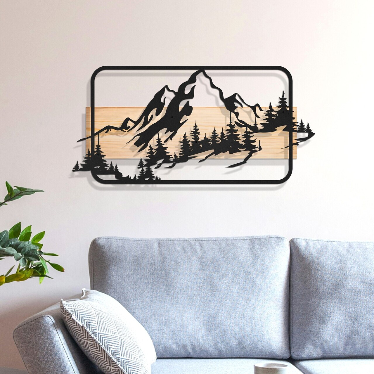 Decoratiune de perete, Alpina, Cadru: Lemn (Grosime: 2 cm), Natural/Negru — imaginea 3