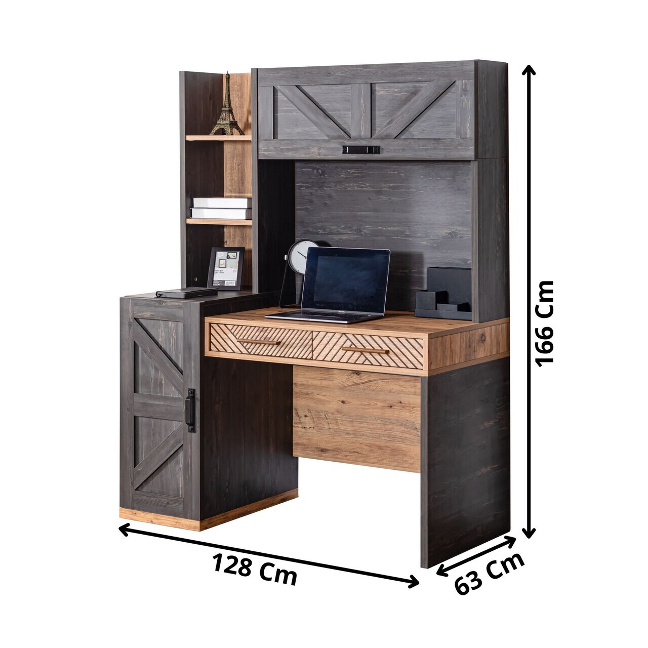 Set birou si biblioteca, Hanah Home, Antik, 128x166x63 cm, PAL, Antracit/Maro - view 4