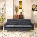 Canapea extensibila 3 locuri Flexible, Pakoworld, 198x87x76 cm, textil, gri inchis