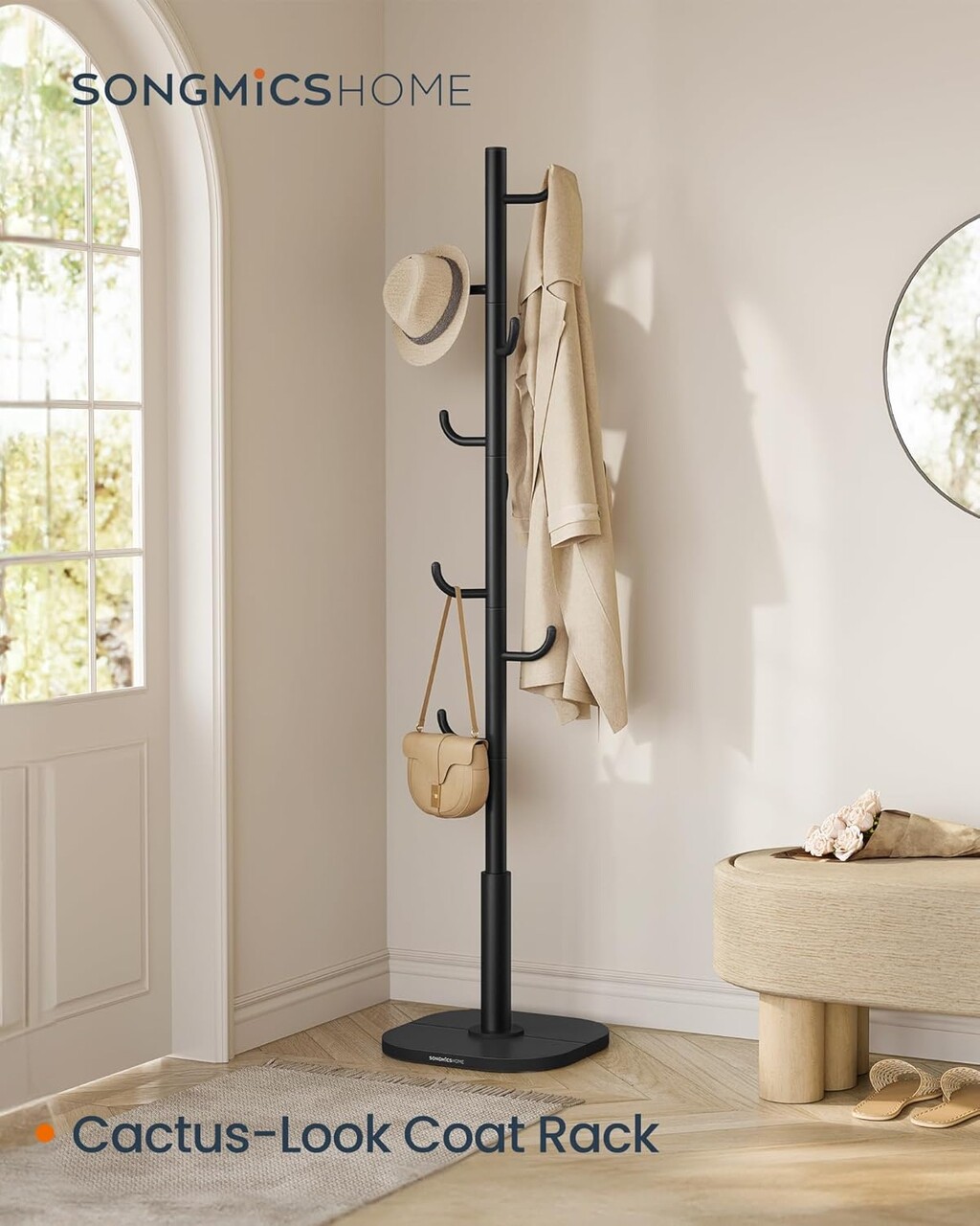 Cuier pentru haine Cactus Shaped, Songmics, 40x175.3 cm, MDF, negru