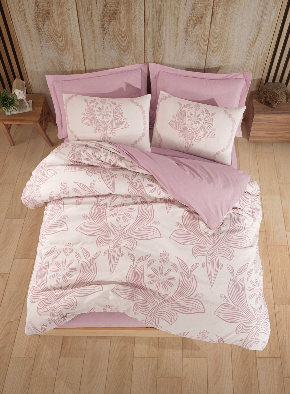 Lenjerie de pat dubla (DE) 3 piese L'essentiel Maison Jumbo 65% bumbac/35% poliester Roz prafuit