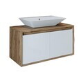 Dulap de baie cu chiuvetă, Hanah Home, 1751, 85x58x45 cm, MDF-LAM, Pin Atlantic / Alb Mat