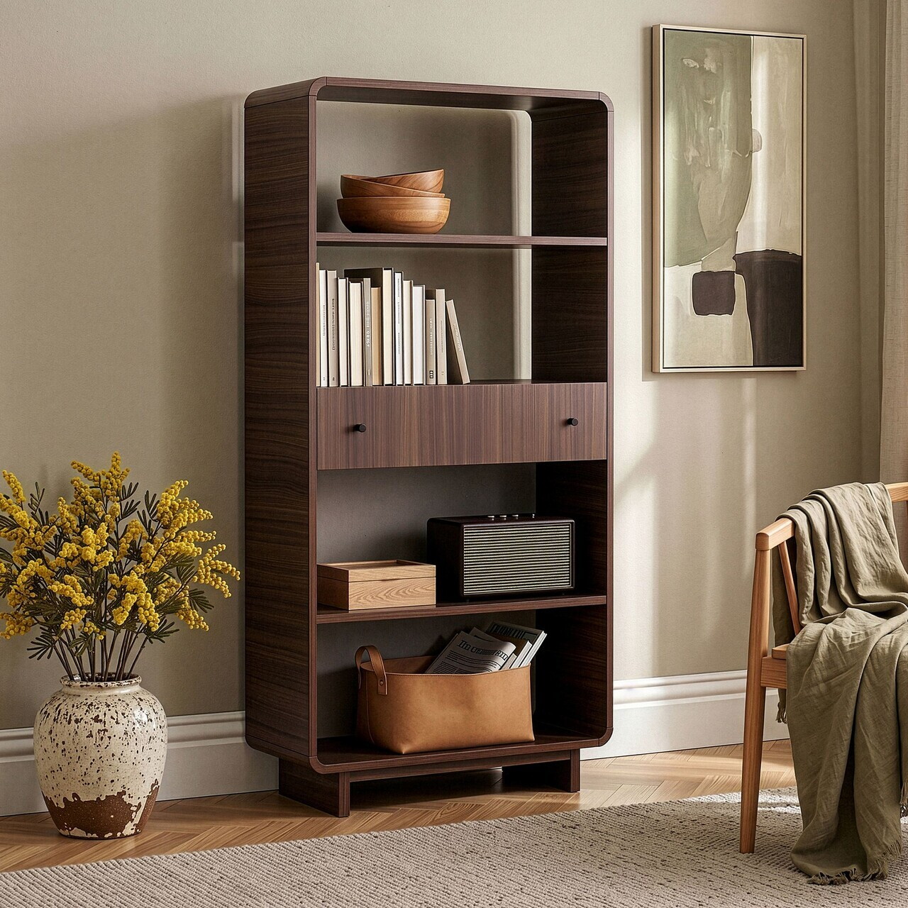 Corp biblioteca, Hanah Home, Senza, 78x153x34 cm, PAL, Maro — imaginea 2
