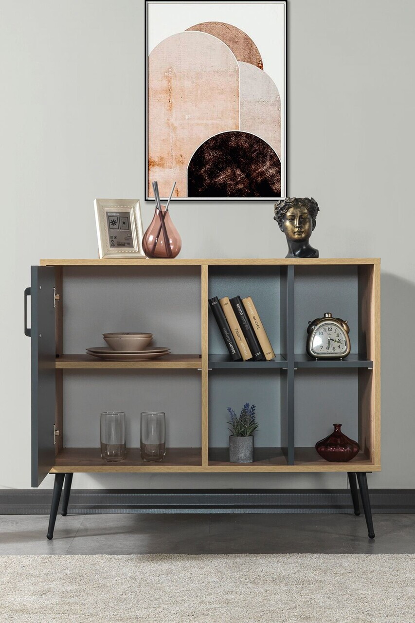 Consola, Hanah Home, Şile 4109, 100x83x44 cm, PAL, Stejar safir / Antracit — imaginea 2