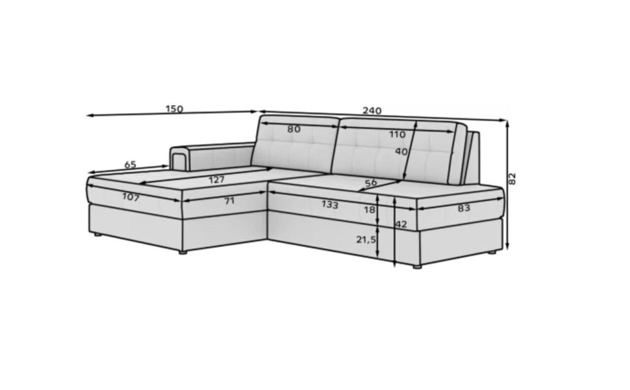 Coltar extensibil stanga 3 locuri ELTAP, LT-84MO, Blezalt, 240x150x82 cm, lemn/poliester, gri deschis