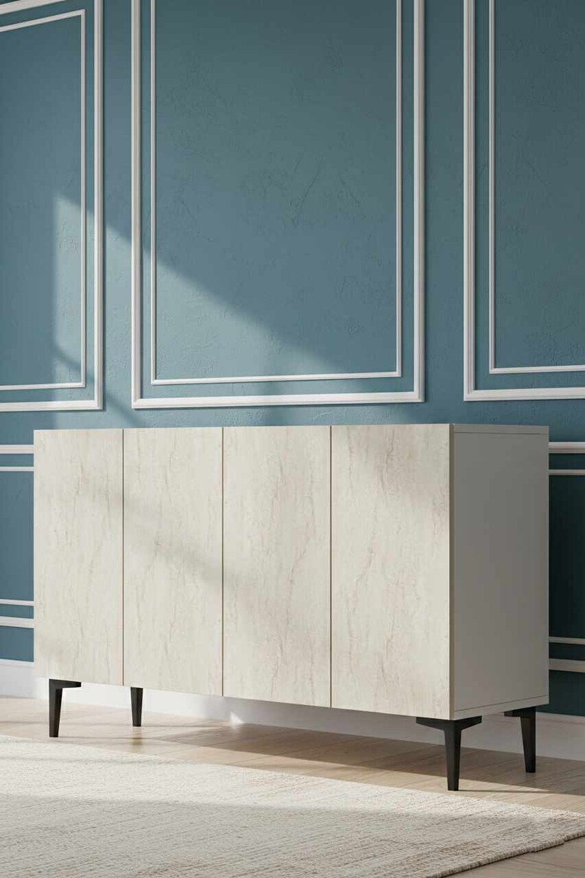 Consola, Hanah Home, Didema 120, 120x79x32 cm, Alb / Travertin