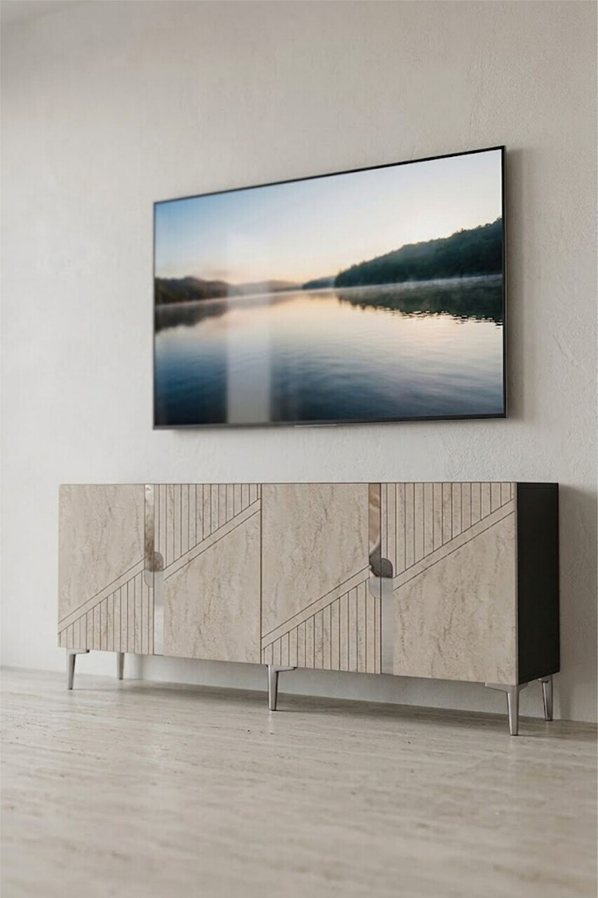 Consola, Hanah Home, Evva 150, 125x75x32 cm, Antracit / Travertin / Argint — imaginea 3