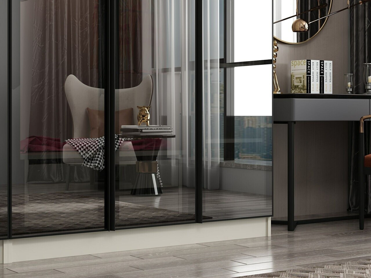 Dulap pentru haine, Hanah Home, Nisa, 225x210x52 cm, Gresie — imaginea 5