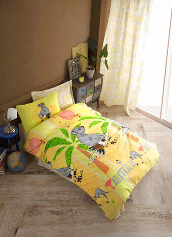 Lenjerie de pat pentru o persoana (es), 2 piese, koala - yellow, eponj home, 65% bumbac/35% poliester