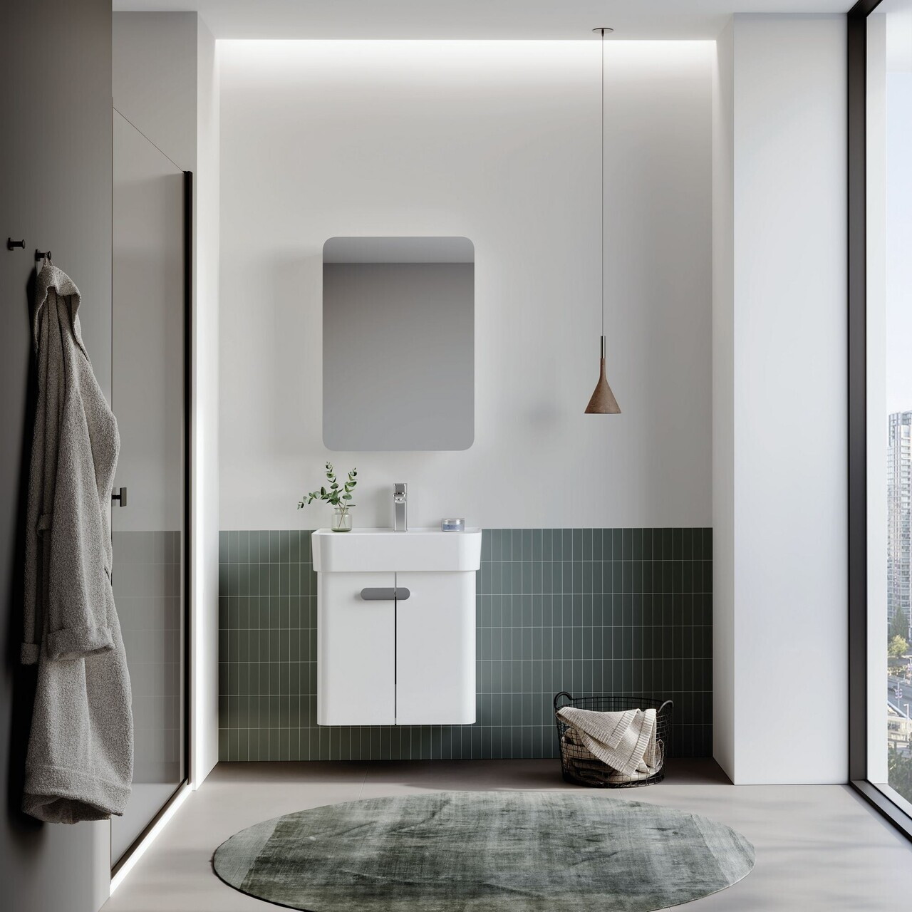 Set Dulap de Baie cu Chiuvetă și Oglindă (2 Piese), Hanah Home, Orbit 55, Alb — imaginea 3