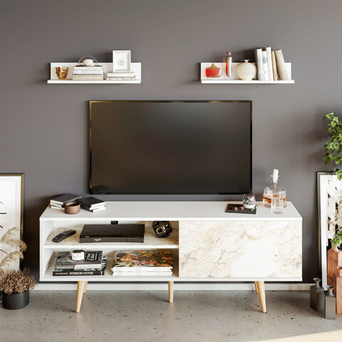 Comoda tv, retricy, pi, 160x35x59 cm, pal, alb