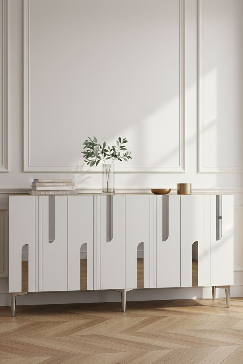 Consola, Hanah Home, Nota 150, 150x75x32 cm, Stejar Safir / Alb / Argintiu — imaginea 3