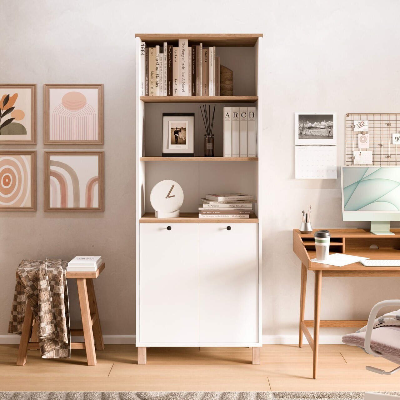 Corp biblioteca Hanah Home Nord 69.5x180x32 cm PAL Alb / Stejar
