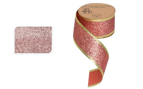 Panglica decorativa Glitter, 3.8×270 cm, poliester, roz deschis 3.8x270 pret redus