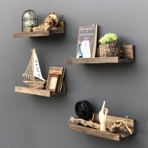Set 4 rafturi pentru perete Aa052, Evila Originals, 40x8x15 cm, bej