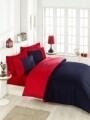 Lenjerie de pat dubla Red & Dark Blue, Beverly Hills Polo Club, 4 piese, 240 x 260 cm, 100% bumbac satinat, rosu/bleumarin