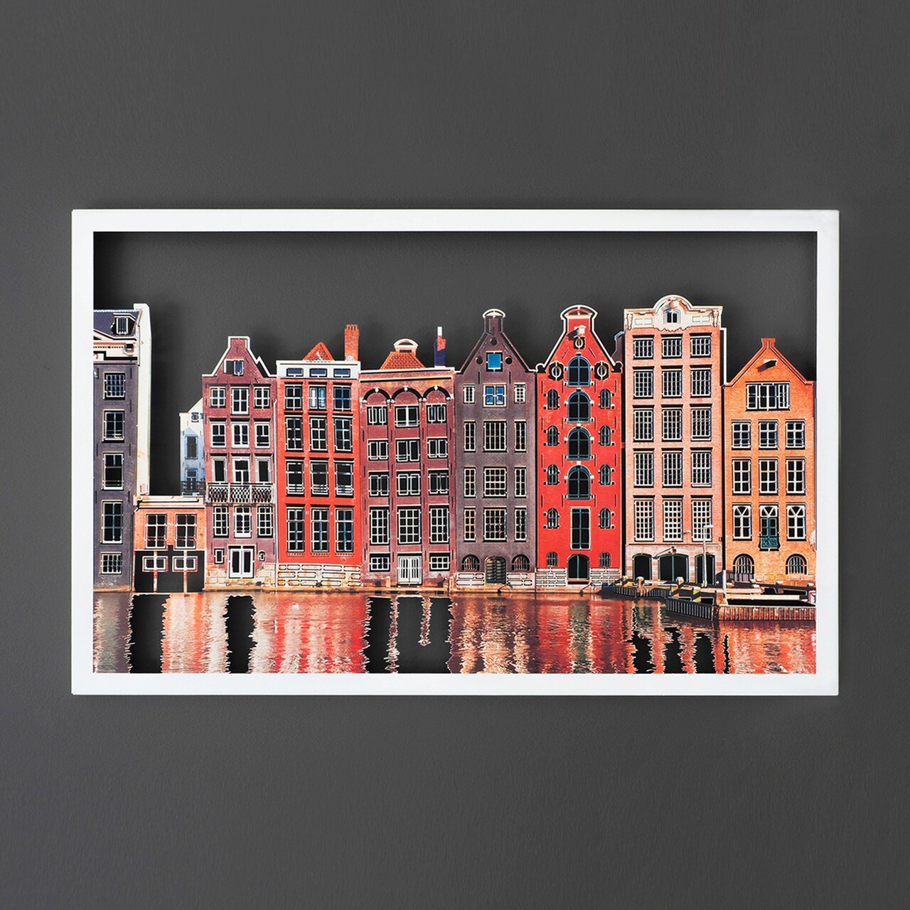 Decoratiune de perete, Amsterdam Houses, Otel, 45 x 70 cm, Alb - 1 | YEO