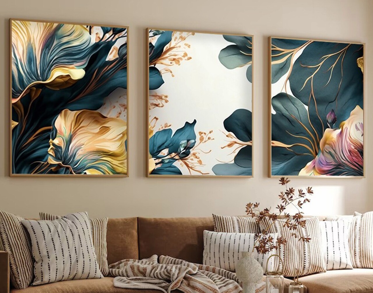 Set 3 tablouri decorative Huhu217 Cadru: 100% LEMN MASIV (Grosime: 25 cm) Multicolor