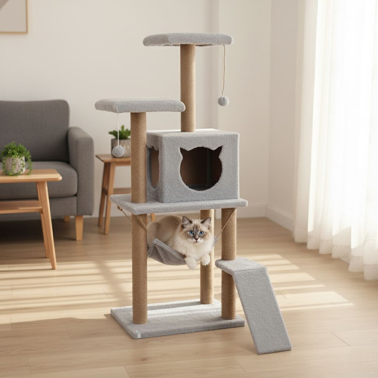 Casă pentru pisici, Paws & Whiskers, Pandora, MATERIAL TEXTIL WELSOFT, Gri