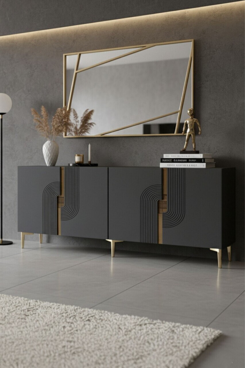 Consola, Hanah Home, Meyra 180, 180x75x32 cm, Antracit / Aur — imaginea 3