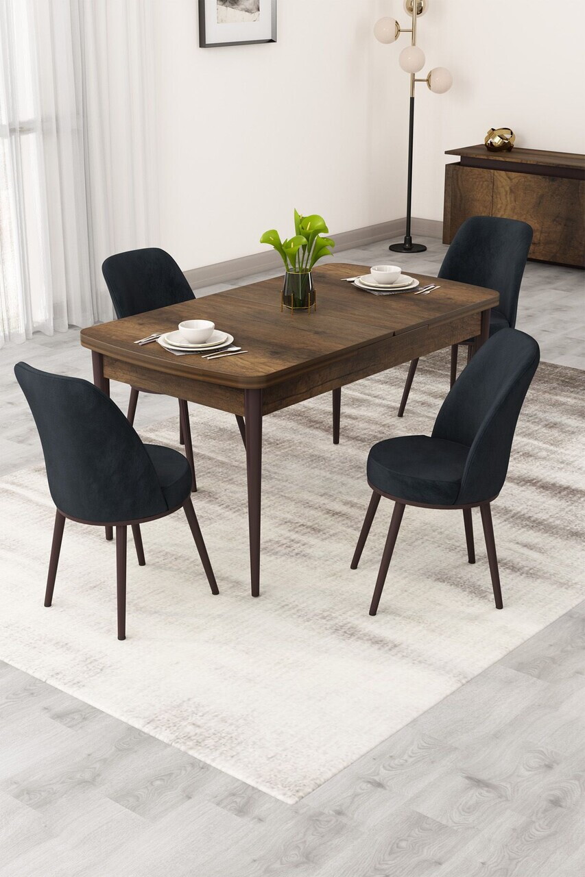 Set masa extensibila si scaune (5 piese), Hanah Home, Rax, Model baroc din lemn / Antracit