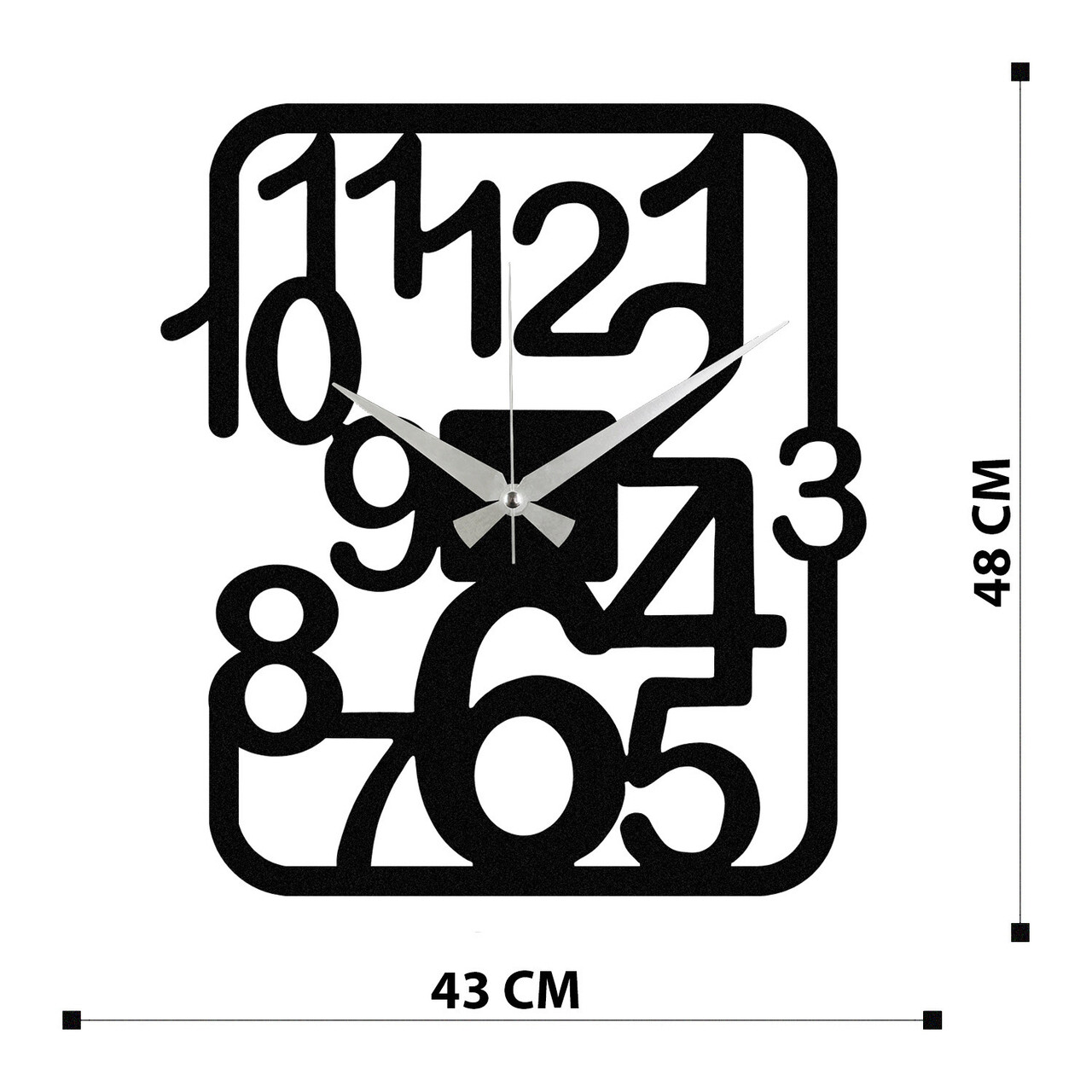 Ceas de perete, Enzoclock - S021, metal, 48 x 48 cm, negru