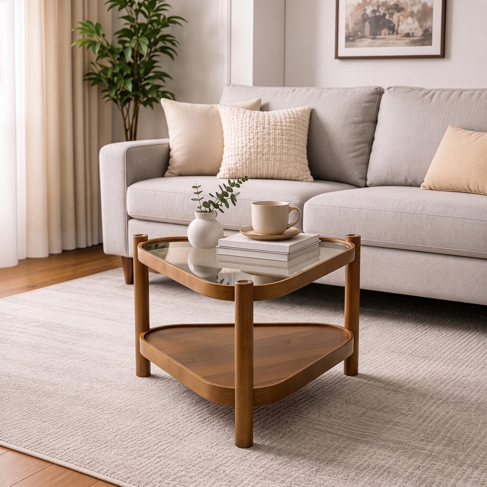 Masuta de cafea, Hanah Home, Nesta 95, 95x48x95 cm, LEMN MASIV DE FAG, Maro