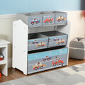 Organizator jucarii / mobilier camera copilului Cars, U-Grow, 63x30x60 cm, lemn de pin/textil, gri