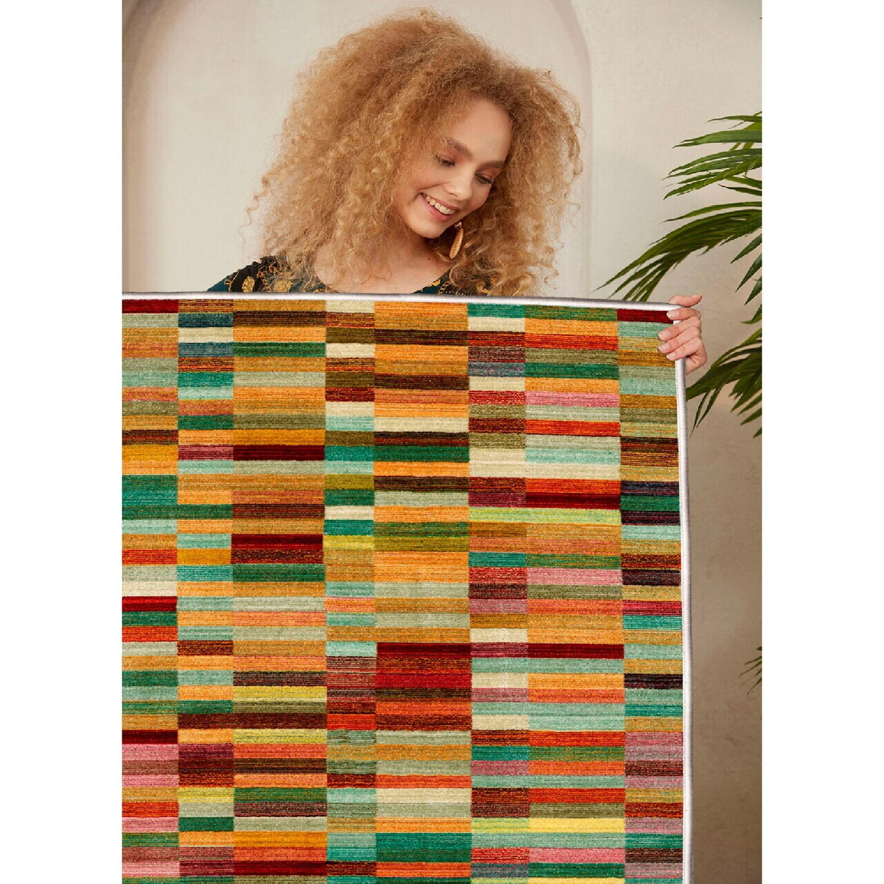 Covor, Woosonıl027, 180x280 cm, Bumbac, Portocaliu / Galben / Cămilă / Roșu / Maro — imaginea 3