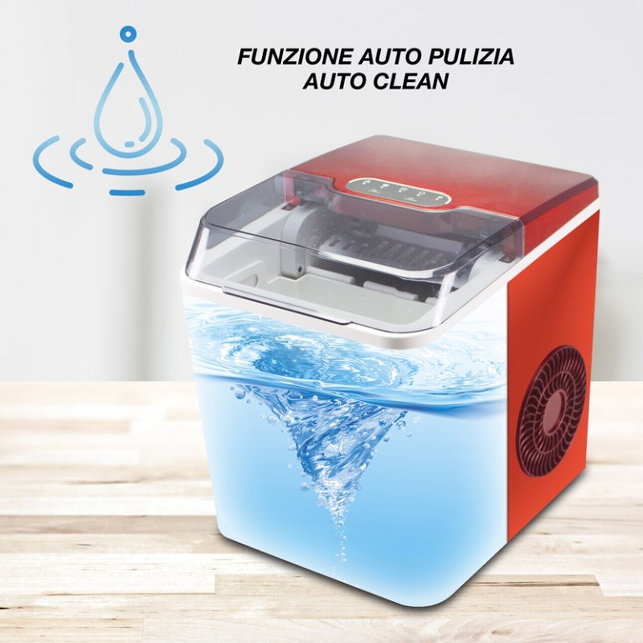 Masina pentru cuburi de gheata Beper, 29.8x22.5x29 cm, 100W, 1.3L, ABS/polipropilena/inox, rosu - view 4