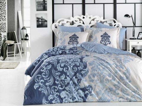 Lenjerie de pat pentru o persoana, 3 piese, 100% bumbac poplin, Hobby, Mirella Royal, albastru Hobby