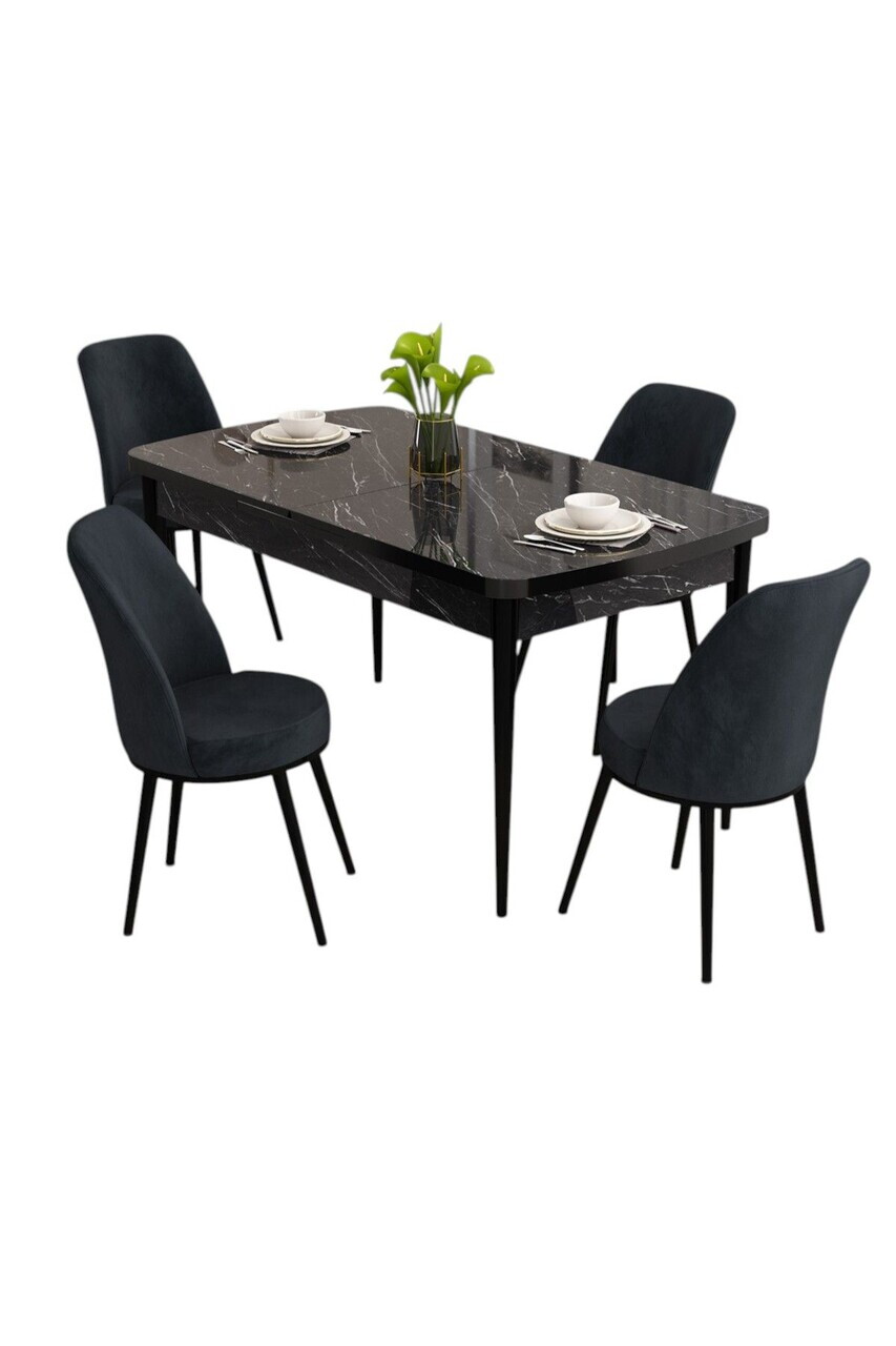 Set masa extensibila si scaune (5 piese), Hanah Home, Nix, Model de marmură neagră / Antracit — imaginea 2