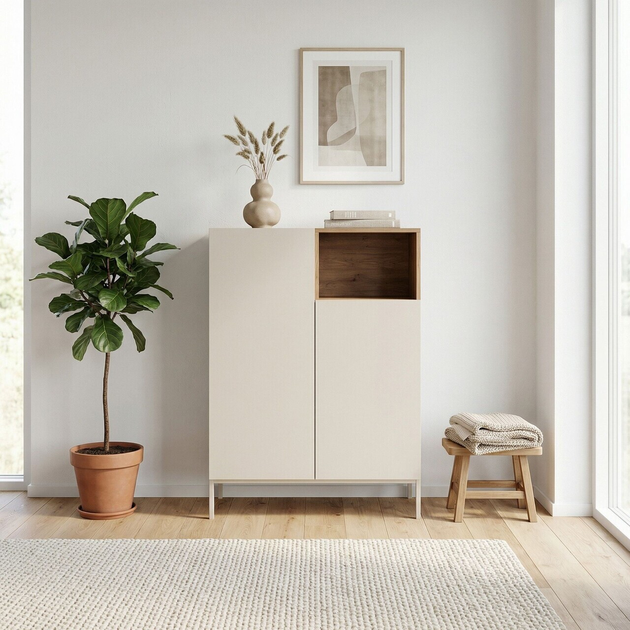 Bufet, Hanah Home, Cailin, 90x120x41.8 cm, PAL, Santstone / Stejar Sepet — imaginea 2