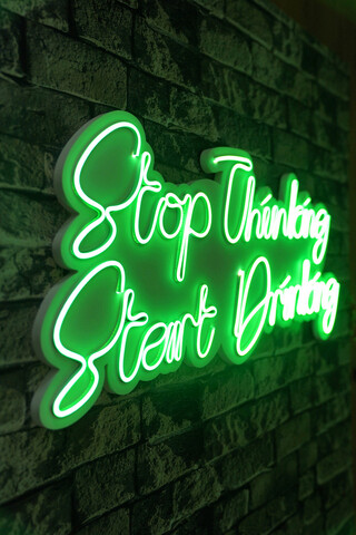 Decoratiune luminoasa LED, Stop Thinking Start Drinking, Benzi flexibile de neon, DC 12 V, Verde mezoni.ro