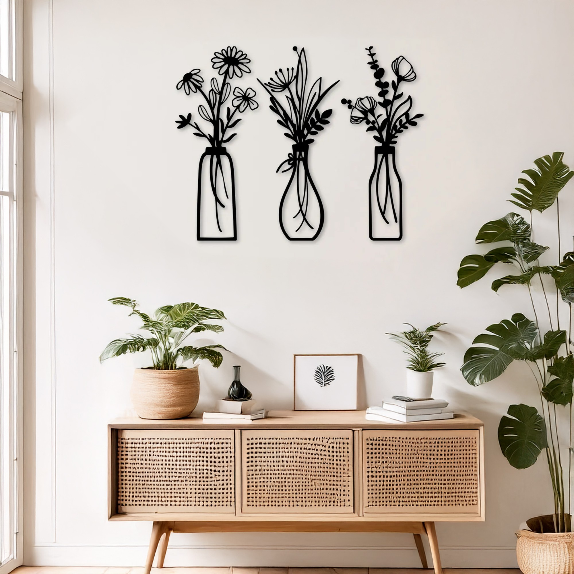 Set de accesorii decorative de perete din metal, DCV-1095-MT, Dimensiune: 15 x 40 cm (3 bucăți), Negru