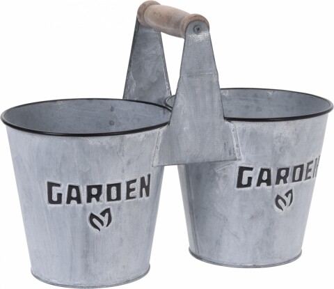 Ghiveci dublu pentru flori Duo Bucket, 10l, metal/lemn, gri