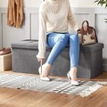 Bancheta cu spatiu pentru depozitare Ottoman Classic, Songmics, 110 x 38 x 38 cm, pliabila, imitatie in/MDF, gri inchis