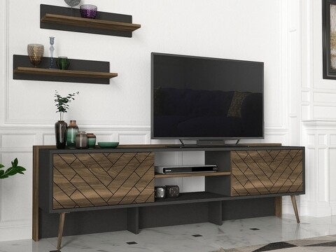 Comoda TV cu rafturi de perete Strato, Talon, 183.6 x 55.4 cm/160 x 16.3 cm, antracit/walnut 16.3