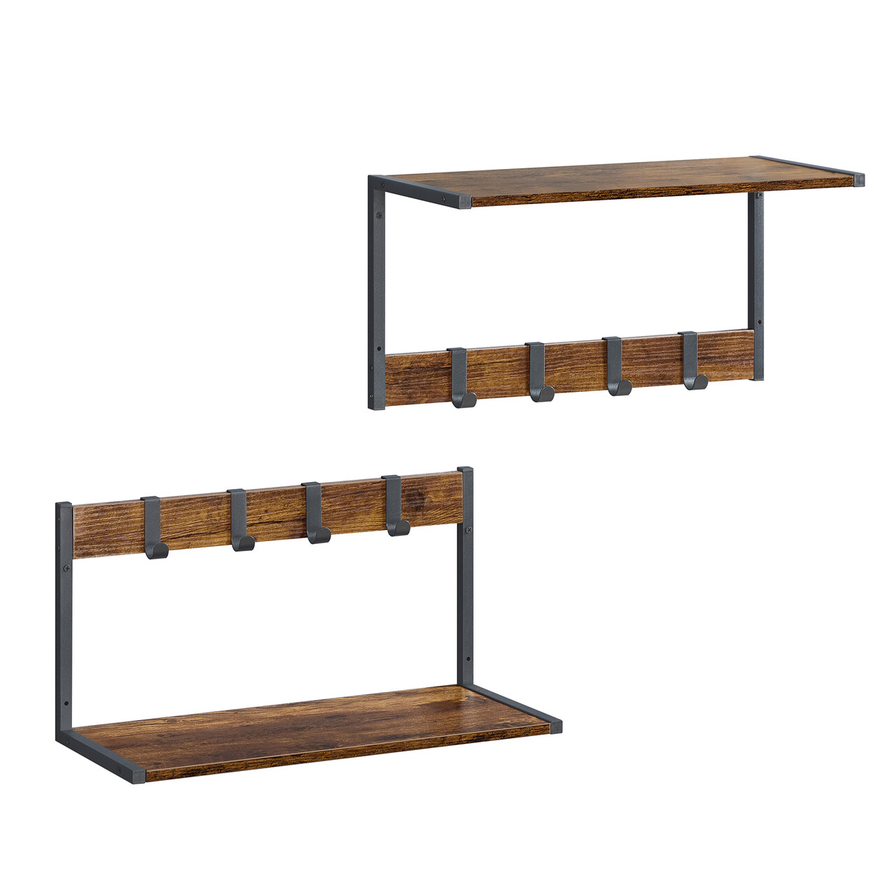 Set 2 rafturi de perete cu agatatori, Vasagle, 50x24.2x26.5, otel/PAL, negru
