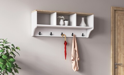 Cuier, Olivia, London, 100 x 22 x 40 cm, pal melaminat, alb/stejar