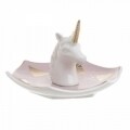 Decoratiune Unicorn, InArt, 13 x 12 x 8 cm, ceramica, alb/roz/auriu
