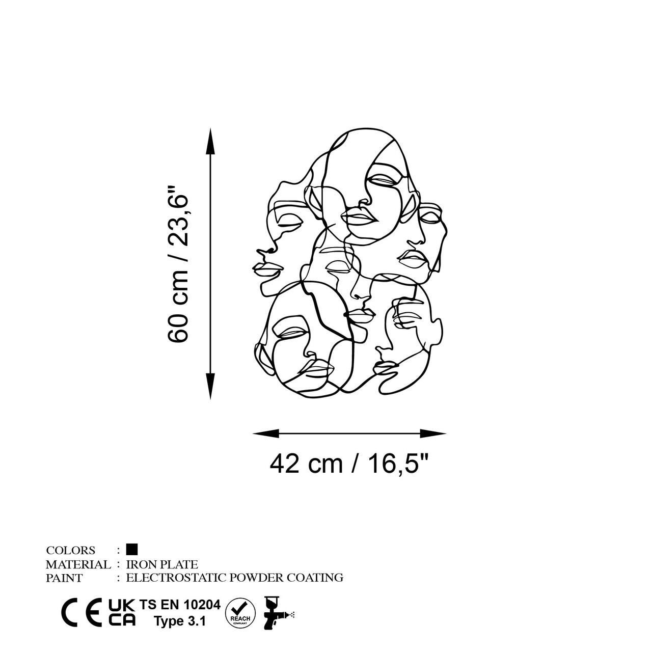Decoratiune de perete, Facce-1, (Grosime: 1,5 mm), Negru - view 7