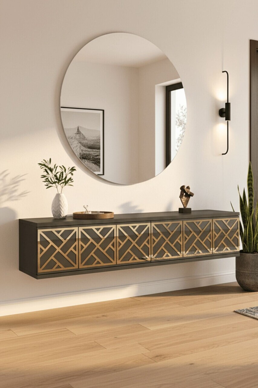 Dulap, Hanah Home, Arex 120, 120x25.5x29.6 cm, Antracit / Aur — imaginea 2