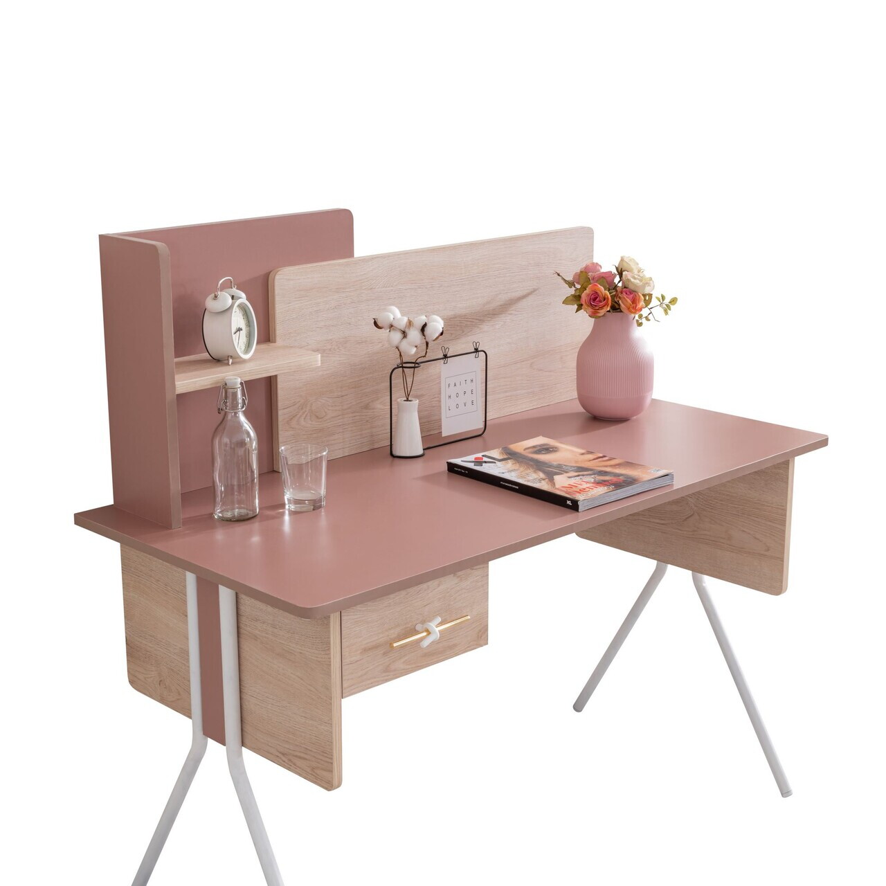 Birou, Hanah Home, Rosetta, 130x120x60 cm, PAL, Maro / Roz - view 3