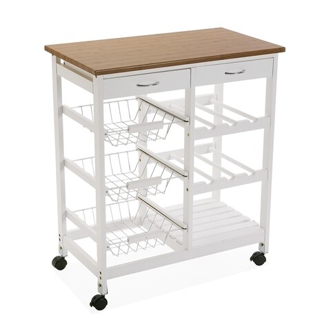 Carucior depozitare cu suport sticle rubio, versa, 66 x 37 x 76 cm, mdf, alb