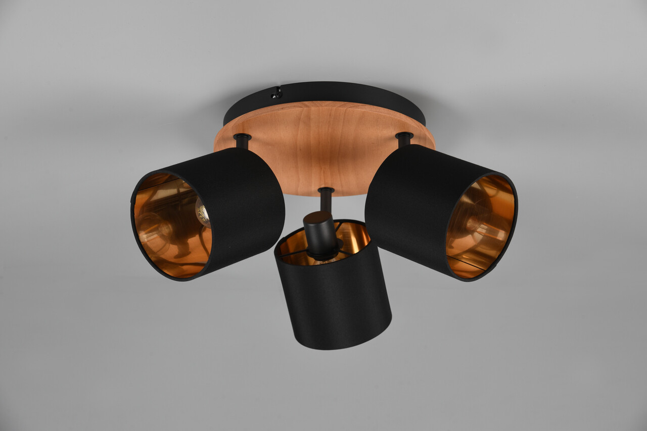 Plafoniera Tommy, RL, 25x12x22.5 cm, 28W, 3x E14, metal, negru/natur