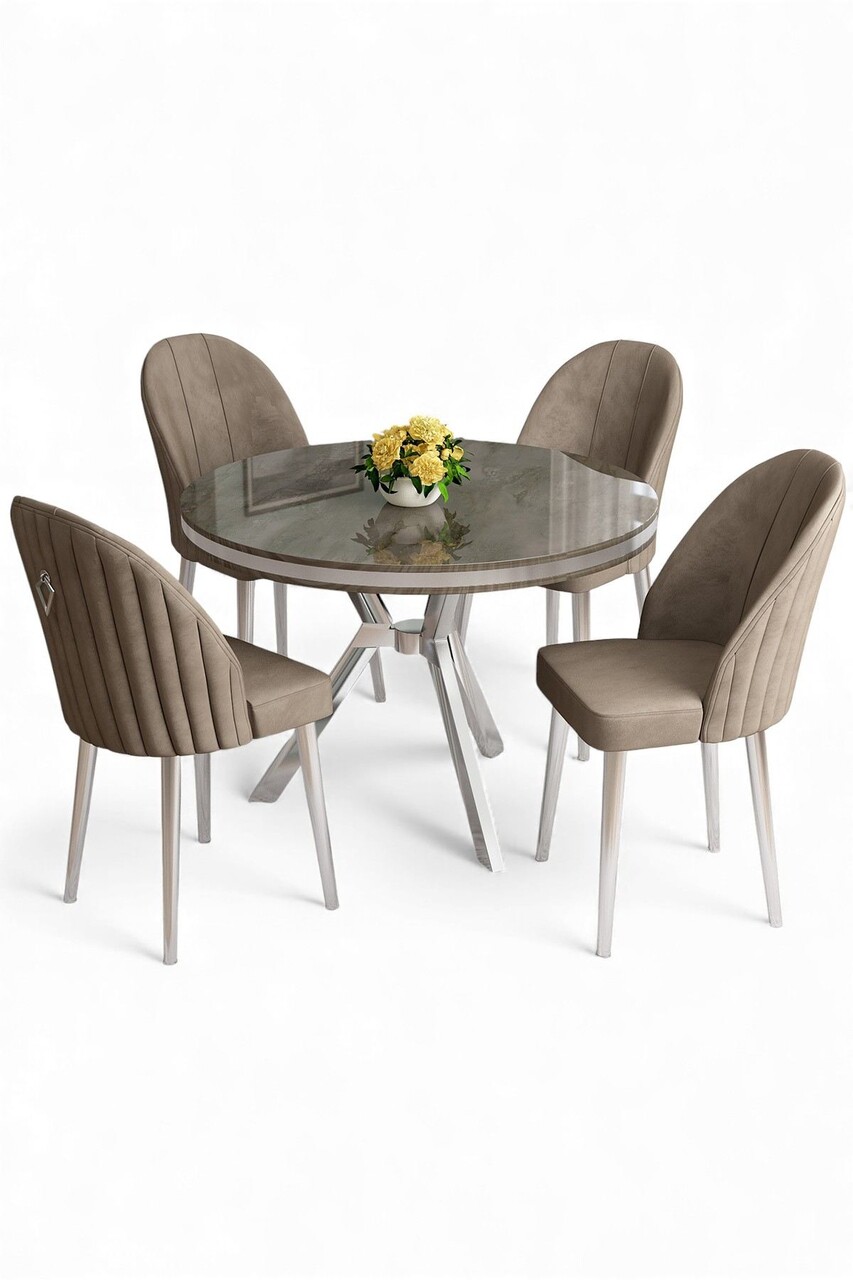 Set masă și scaune (5 bucăți), Hanah Home, Mos, Antracit / Crom / Cappuccino - view 2