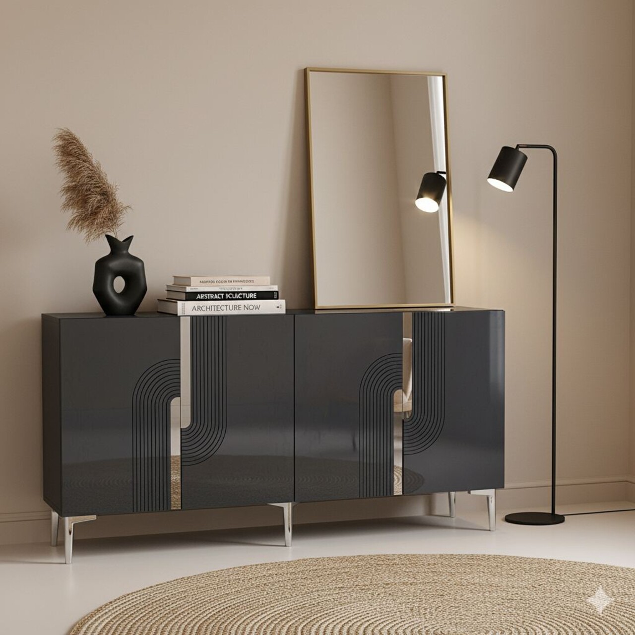 Consola, Hanah Home, Meyra 150, 150x75x32 cm, PAL , Antracit / Argintiu - view 2