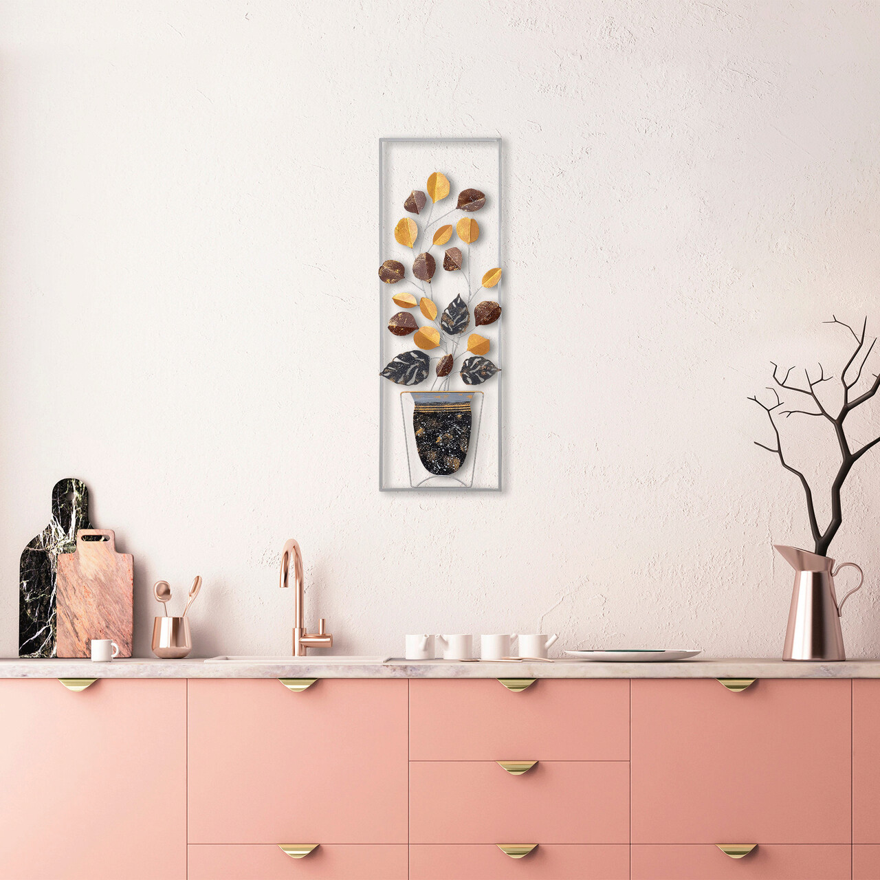 Decoratiune de perete, Alder, Metal, Dimensiune: 32 x 90 cm, Multicolor - 2 | YEO