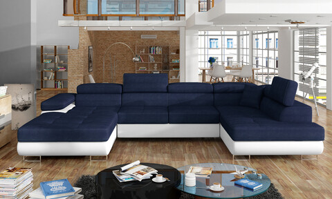 Coltar extensibil dreapta 6 locuri ELTAP, Rod-41, Rodrigo, 345x202x90 cm, lemn/poliester, albastru inchis/alb